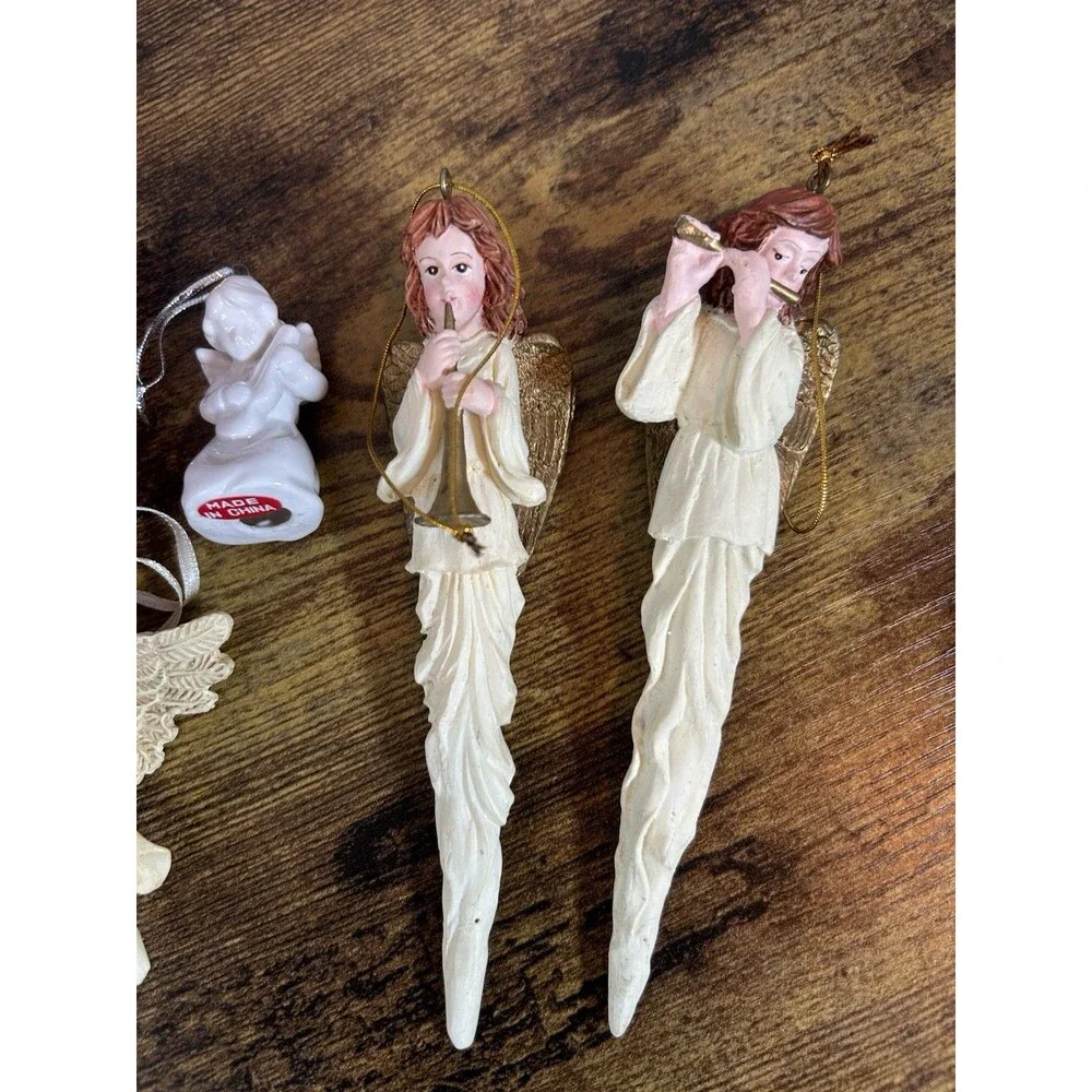 Vintage Angel Christmas Tree Ornaments Cherubs Lot Of 9 Holiday Decor Mixed Set